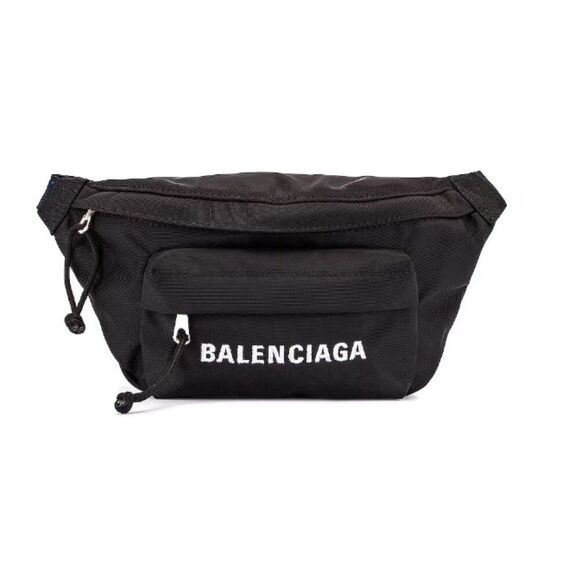 BALENCIAGA Logo NEW NWT Large Medium Black Waist Belt Bag Fanny Pack Wheel Pouch - Picture 1 of 15